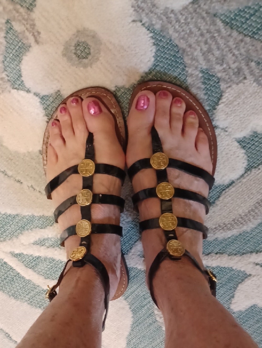 Tori Burch Sz 8-8 1/2 Alexa Gladiator Sandals with Gold Accents